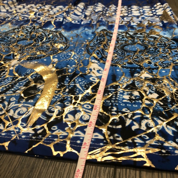 Blue and Gold Patterned Maxi Dress with V-Neck - Picture 6 of 6
